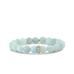 Gold & Diamond Marquise Eye Rondelle on Aquamarine