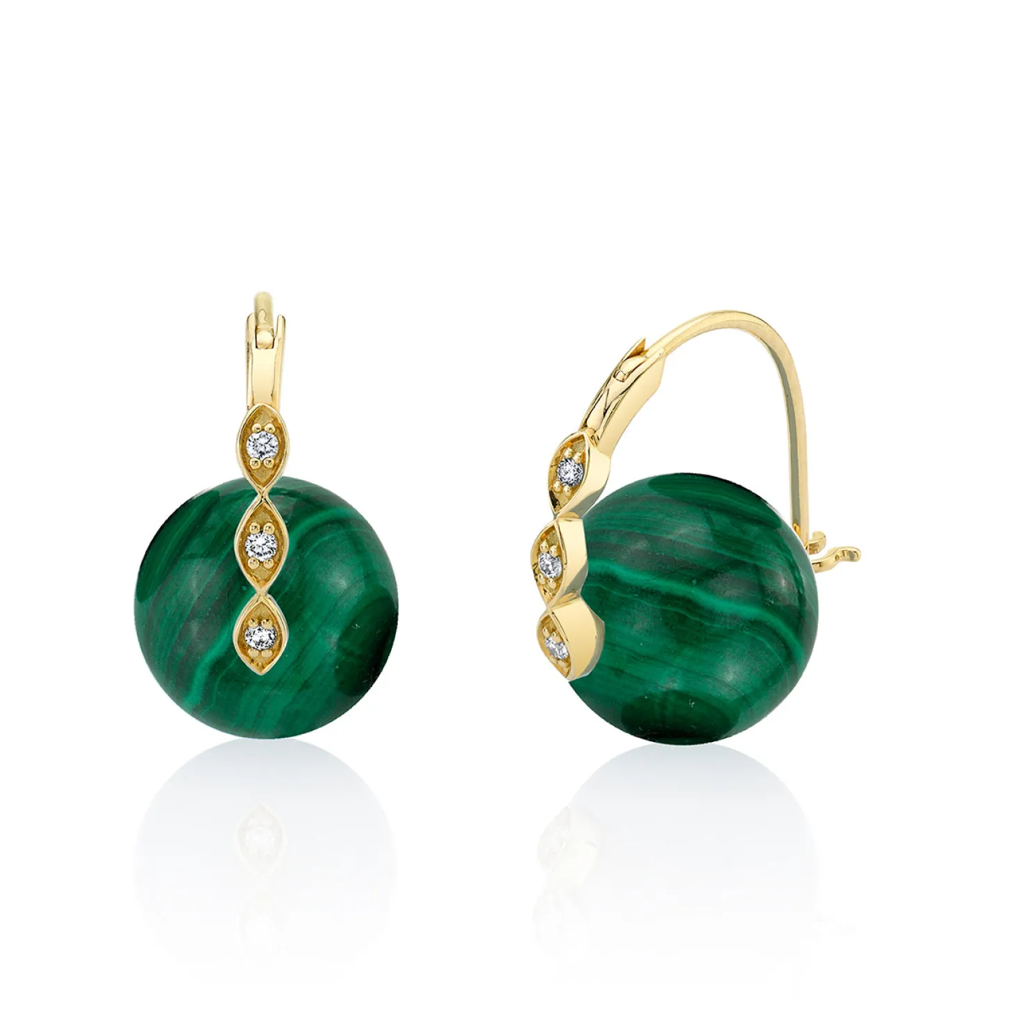 Gold & Diamond Marquise Eye Malachite Earrings