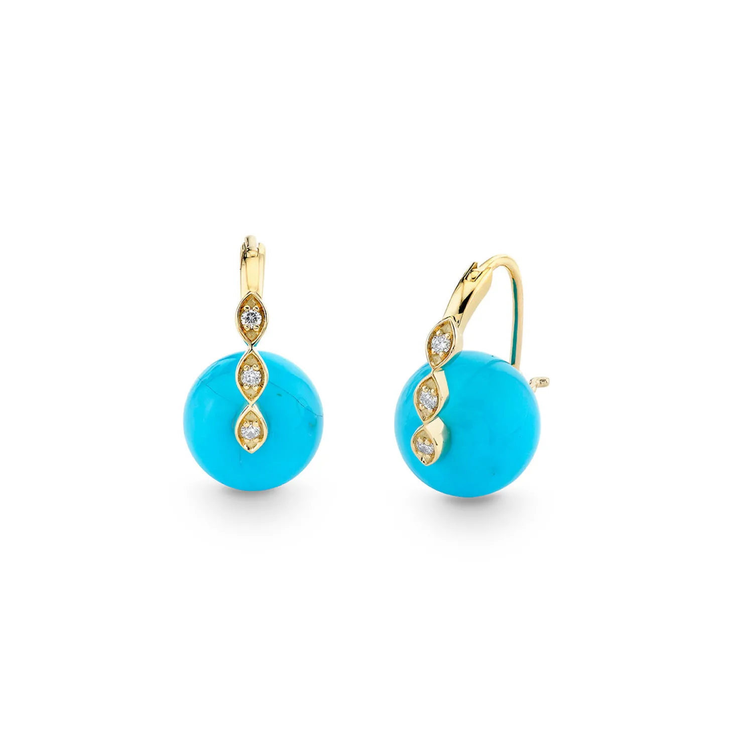Gold & Diamond Marquise Eye Turquoise Earrings