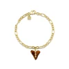 Gold & Diamond Marquise Eye Carved Stone Shark Tooth Bracelet