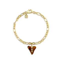 Gold & Diamond Marquise Eye Carved Stone Shark Tooth Bracelet