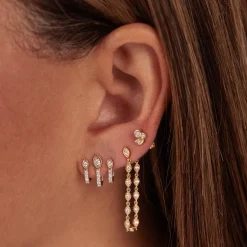 Gold & Diamond Marquise Eye Triple Bar Stud