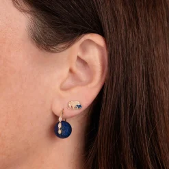 Gold & Diamond Marquise Eye Lapis Earrings