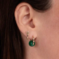 Gold & Diamond Marquise Eye Malachite Earrings