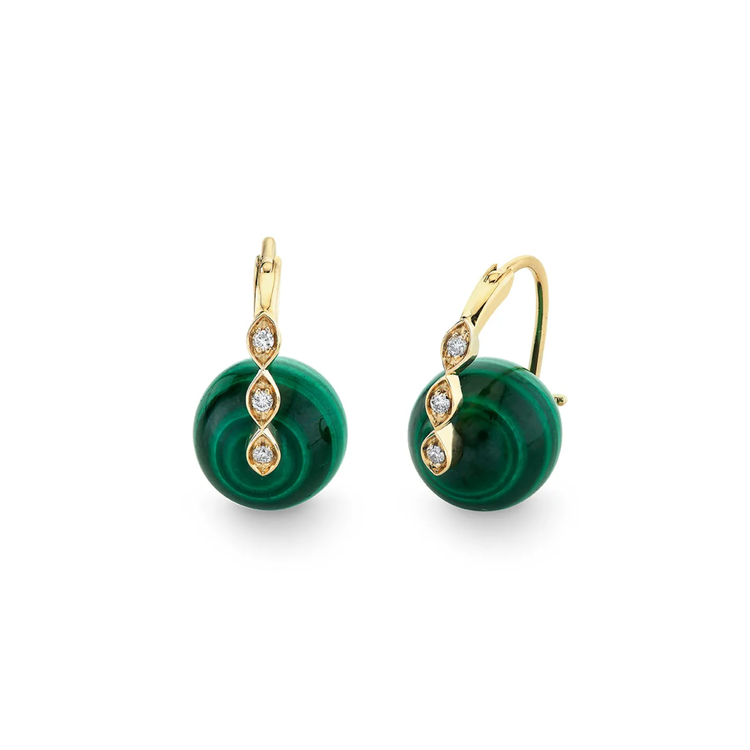 Gold & Diamond Marquise Eye Malachite Earrings