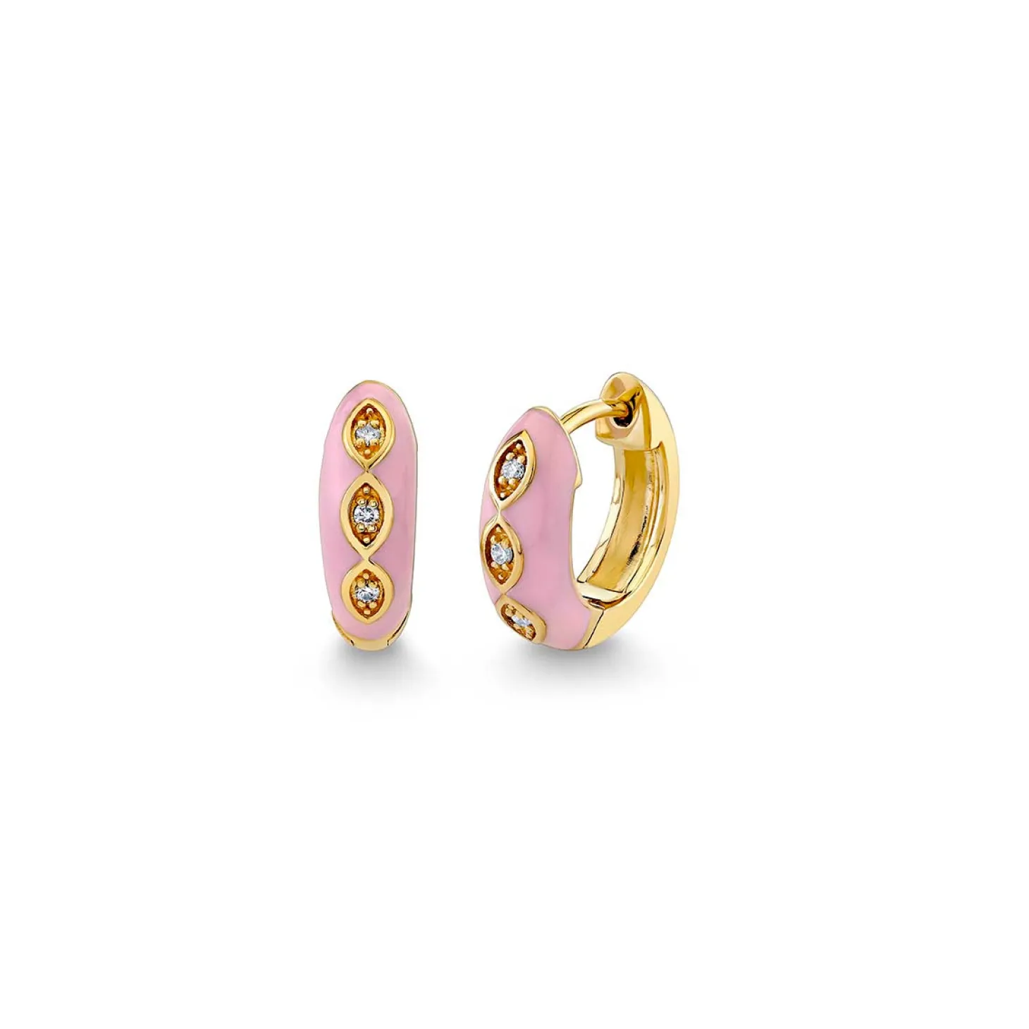 Gold & Diamond Marquise Eye Puffy Huggie Hoop