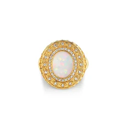 Gold & Diamond Marquise Eye Cabochon Signet Ring