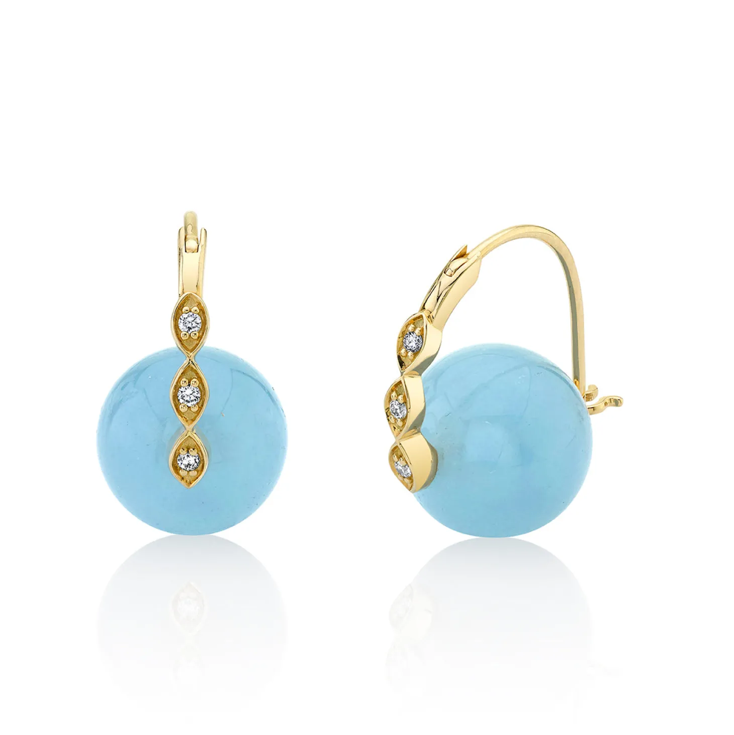 Gold & Diamond Marquise Eye Aquamarine Earrings