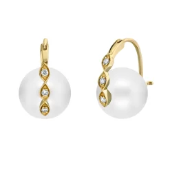 Gold & Diamond Marquise Eye Pearl Earrings