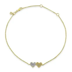 Gold & Diamond Medium Double Heart Anklet