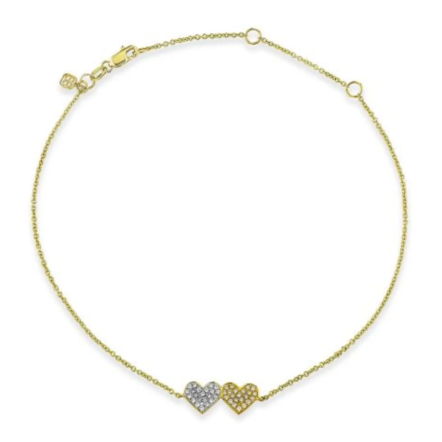 Gold & Diamond Medium Double Heart Anklet