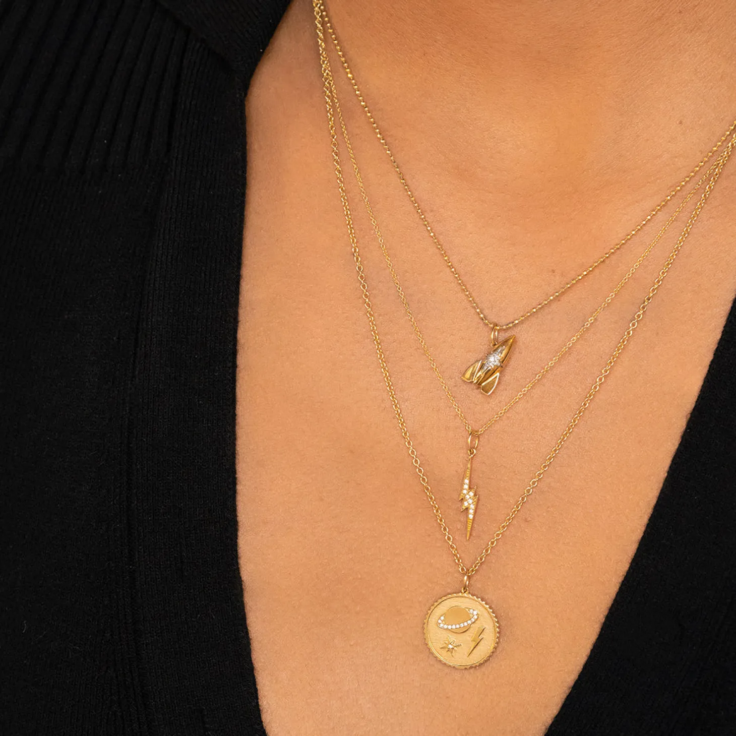 Gold & Diamond Medium Lightning Bolt Charm