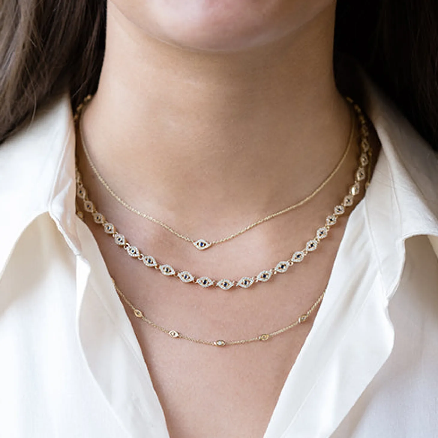 Gold & Diamond Mini Bezel Eye Necklace