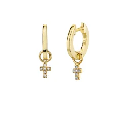 Gold & Diamond Mini Cross Charm Hoops