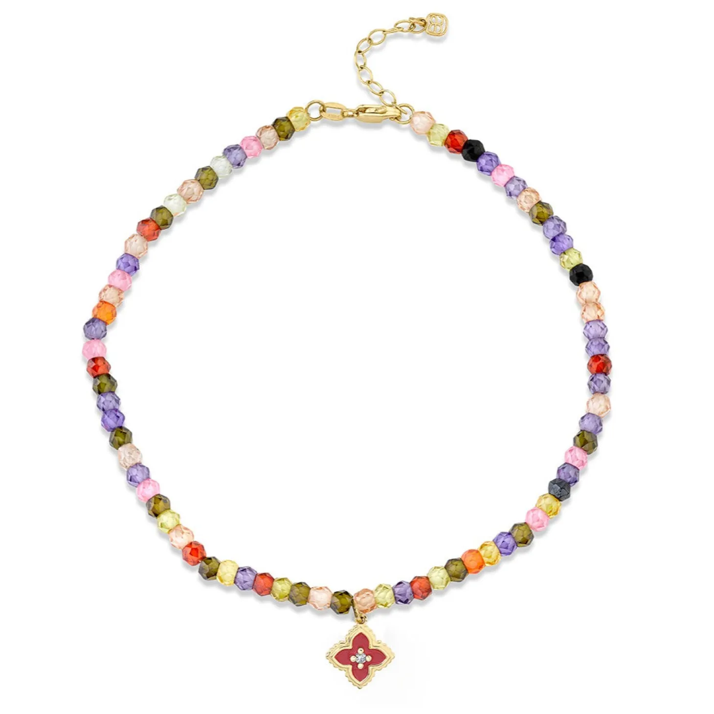 Gold & Diamond Mini Moroccan Flower Rainbow Zircon Anklet