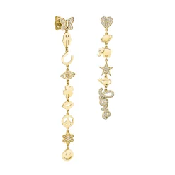Gold & Diamond Mismatch Icon Drop Earrings