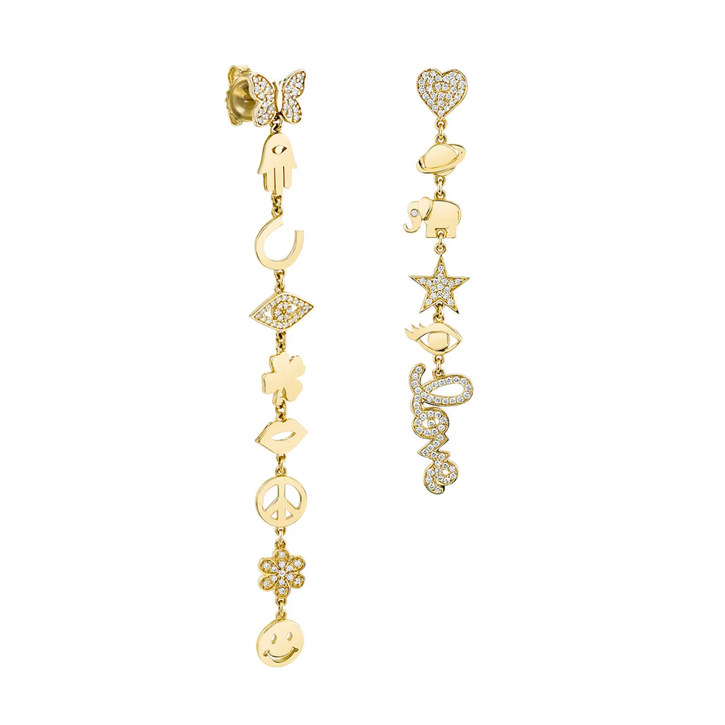 Gold & Diamond Mismatch Icon Drop Earrings