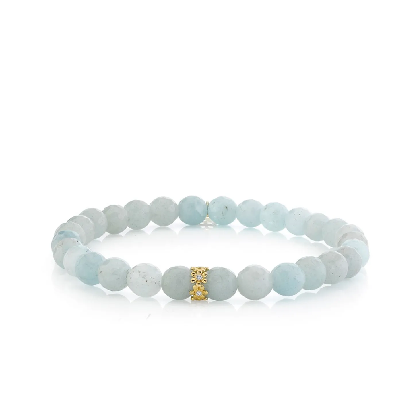 Gold & Diamond 6mm Tiny Daisy Rondelle on Aquamarine