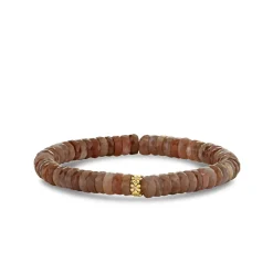 Gold & Diamond 6mm Tiny Daisy Rondelle on Chocolate Moonstone Heishi