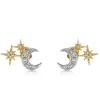 Gold & Diamond Moon and Starburst Stud