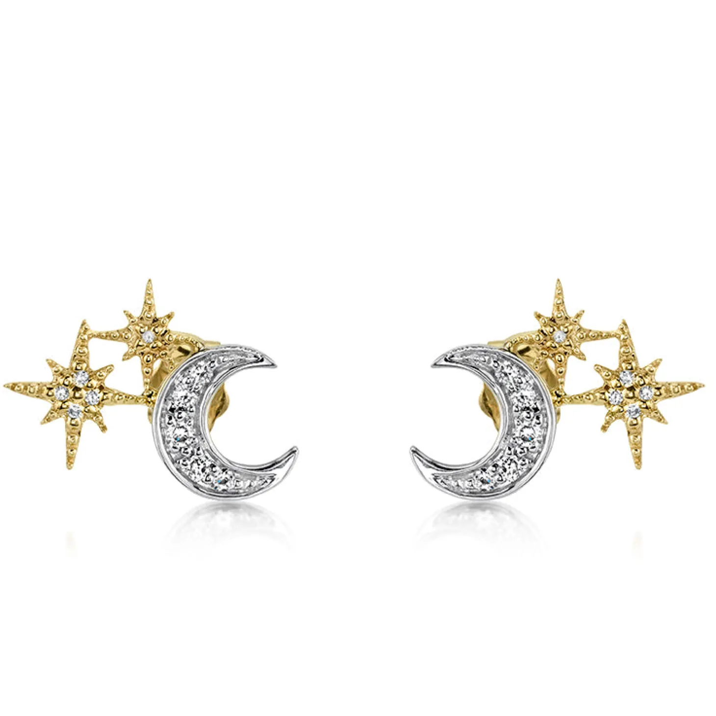 Gold & Diamond Moon and Starburst Stud
