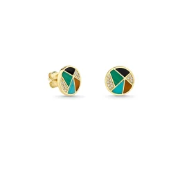 Gold & Diamond Mosaic Disc Stud