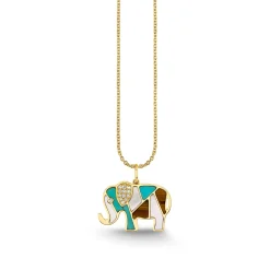 Gold & Diamond Mosaic Elephant Charm