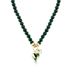 Gold & Diamond Mosaic Heart Malachite Necklace