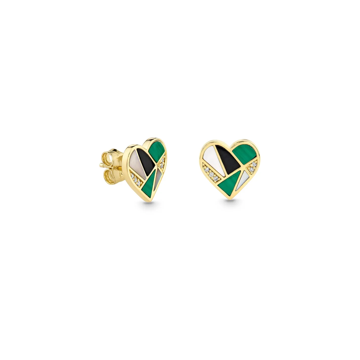 Gold & Diamond Mosaic Heart Stud