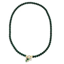 Gold & Diamond Mosaic Heart Malachite Necklace