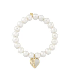 Gold & Diamond Mother of Pearl Heart on Pearls