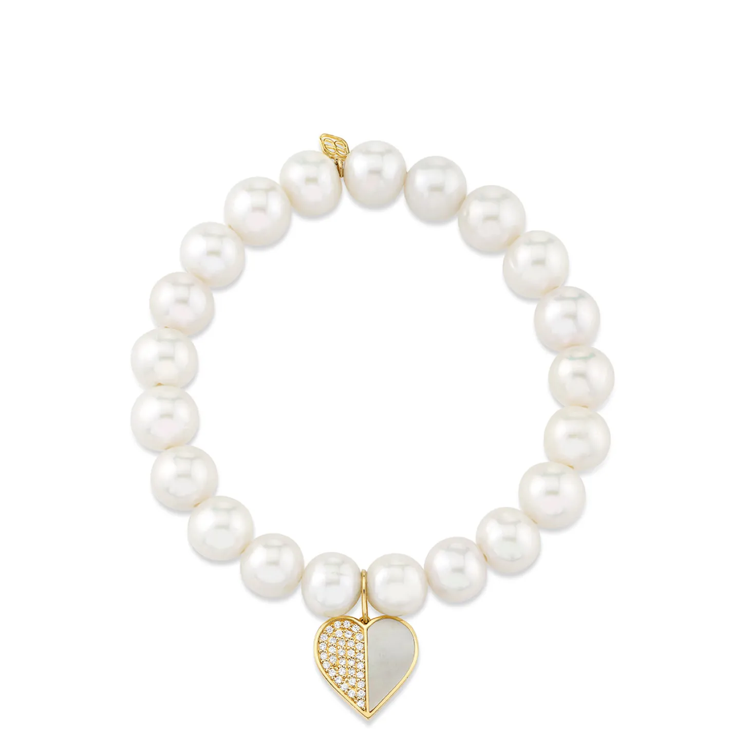 Gold & Diamond Mother of Pearl Heart on Pearls