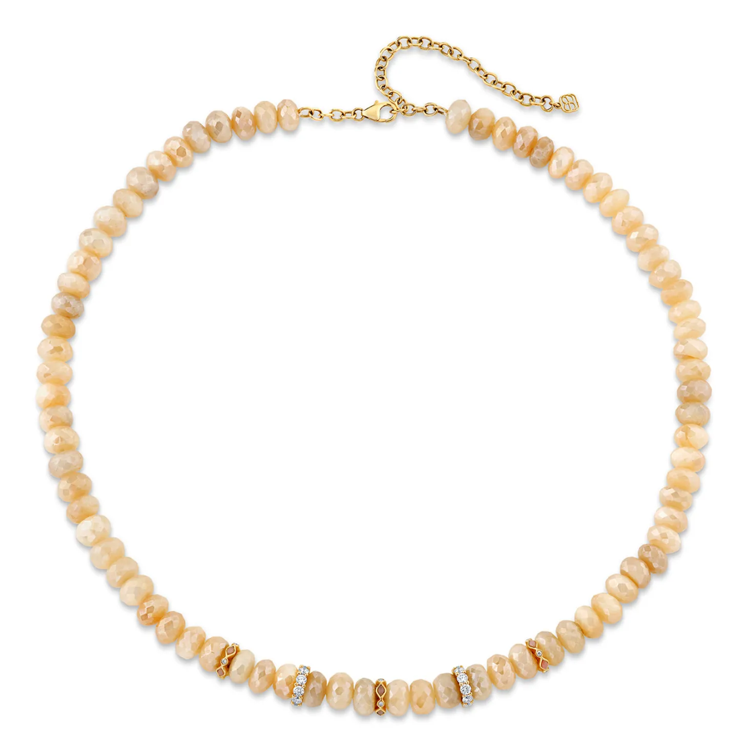 Gold & Diamond Multi Charm on Mystic Sand Moonstone Necklace