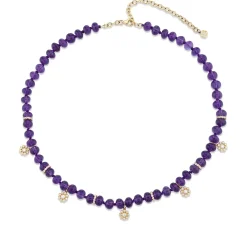 Gold & Diamond Multi Flowers & Rondelles Amethyst Necklace
