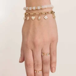 Gold & Diamond Multi-Rondelle Rainbow Moonstone Bracelet