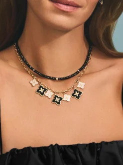 Gold & Diamond Multi-Rondelle Black Spinel Necklace