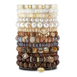 Gold & Diamond Multi-Rondelle Rainbow Moonstone Bracelet