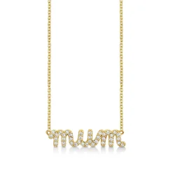 Gold & Diamond Mum Script Necklace