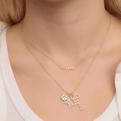 Gold & Diamond Mum Script Necklace
