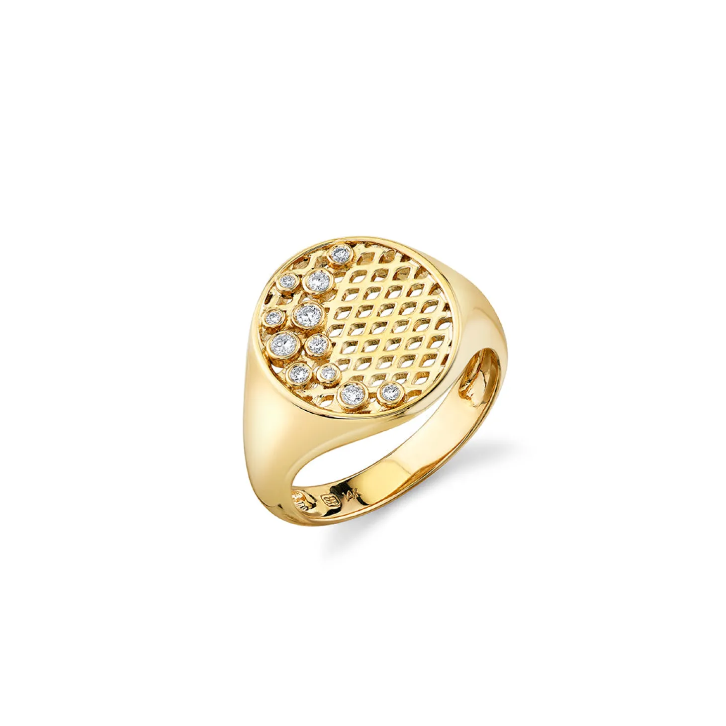 Gold & Diamond Oval Fishnet Signet Ring