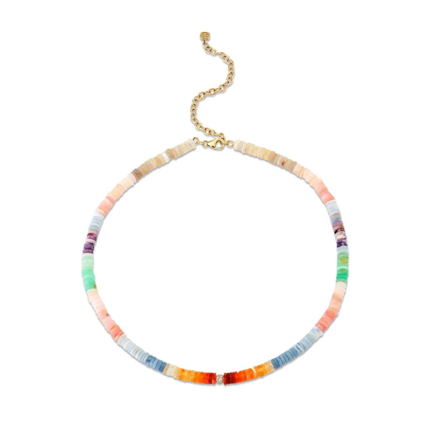 Gold & Diamond Pave Ball Mixed Opal Choker