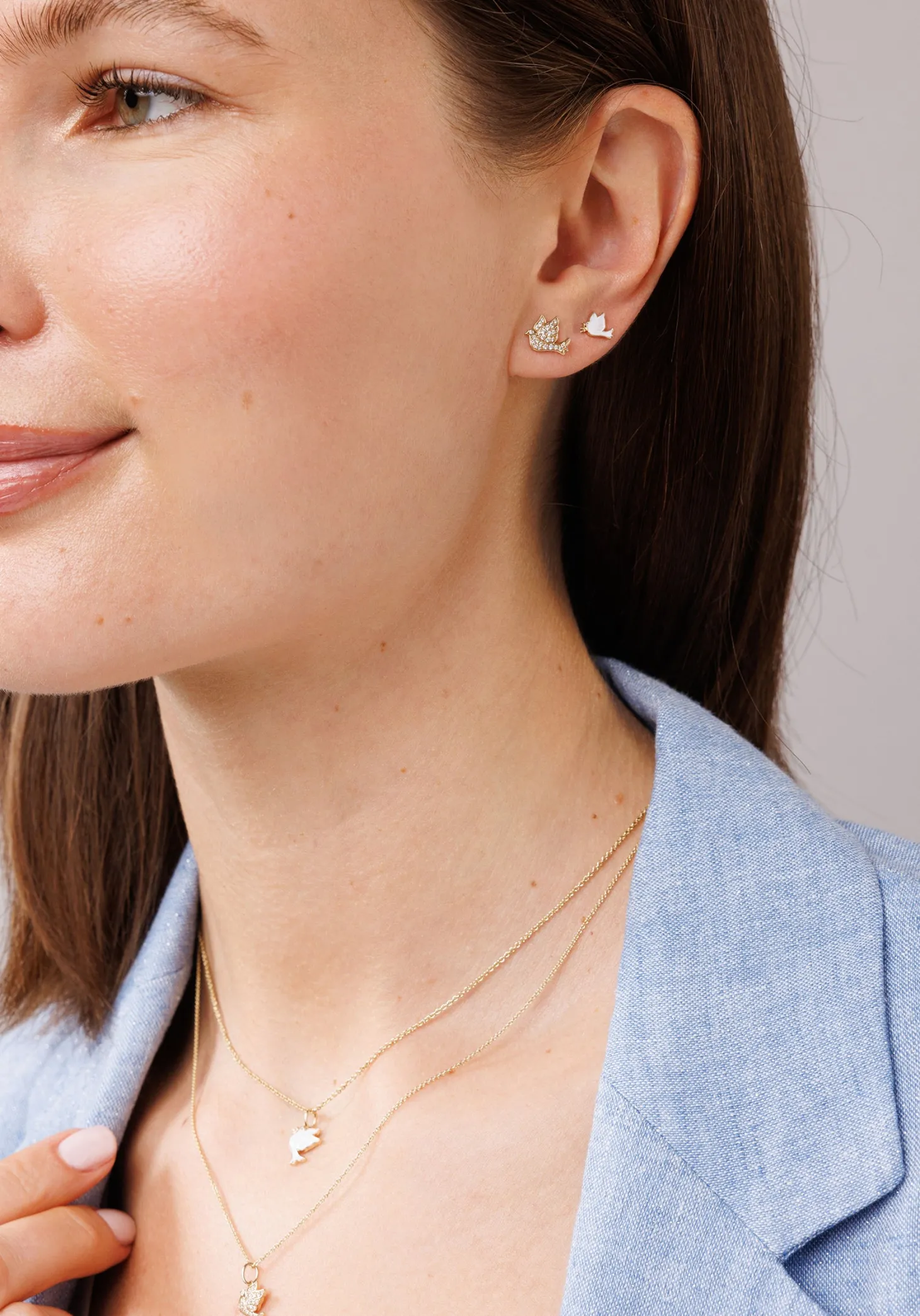 Gold & Diamond Pave Dove Stud