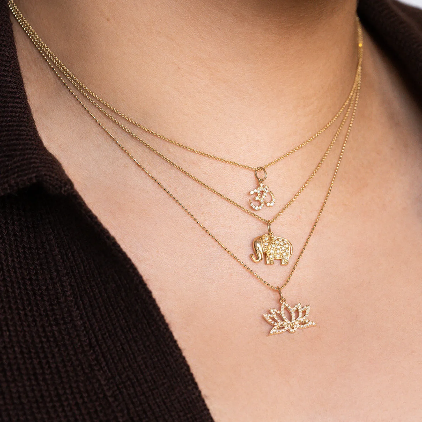 Gold & Diamond Pave Lotus Charm