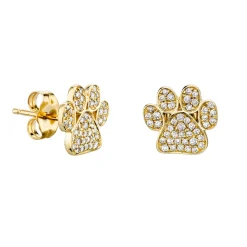 Gold & Diamond Paw Stud