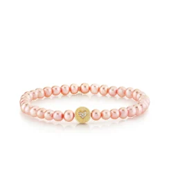 Gold & Diamond Peace & Love Bead on Rose Pearls