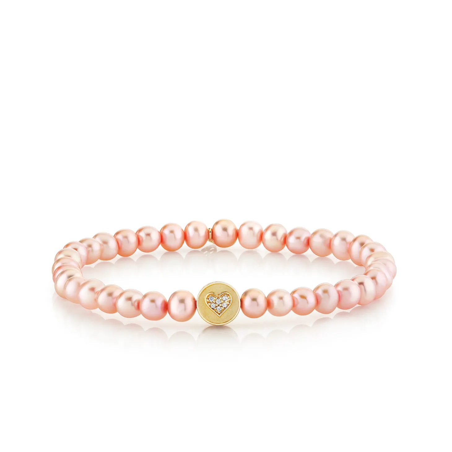 Gold & Diamond Peace & Love Bead on Rose Pearls