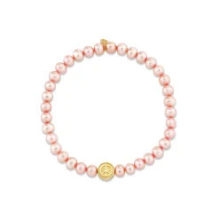 Gold & Diamond Peace & Love Bead on Rose Pearls