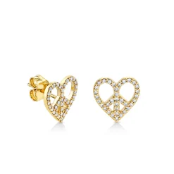 Gold & Diamond Peace Heart Stud