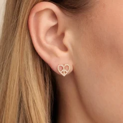 Gold & Diamond Peace Heart Stud