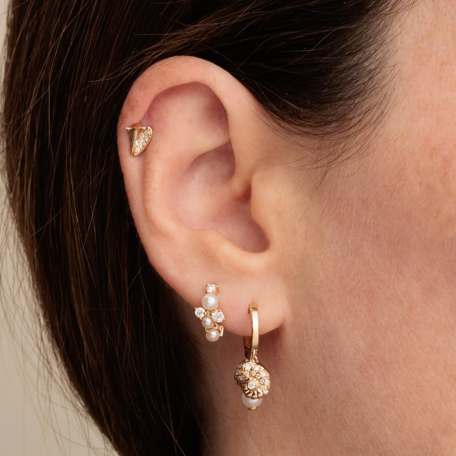 Gold & Diamond Pearl Cocktail Huggie Hoops
